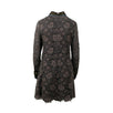 Embroidered With Feather Collar Long Sleeve Dress - Beige / Black