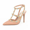 Rockstud Rolling Turquoise Stone Pumps - Nude