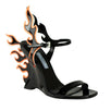 Patent Leather Flame Sandals Wedges - Black