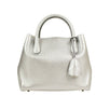 Grained Leather Open Barshopper Tote Bag - Silver