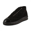 Quilted Canvas & Leather Lace Up Sneakers - Black