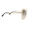 Crystal Encrusted Oversized Square Frame Sunglasses - Gold