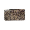 Snakeskin Leather Embellished Pouchette Clutch - Brown