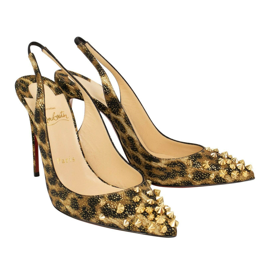 Drama Lurex Studded 100mm Slingback Pumps - Brown