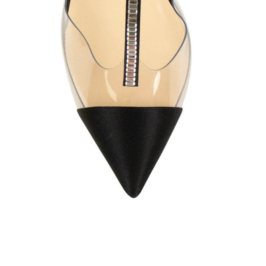 Nosy Strass Satin/PVC Flats - Black