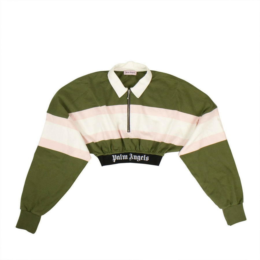 Thick Striped Crop Polo Top - Green/White