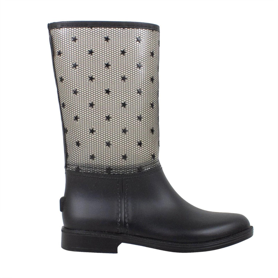 Star Design Mesh Rubber Rain Boots - Black