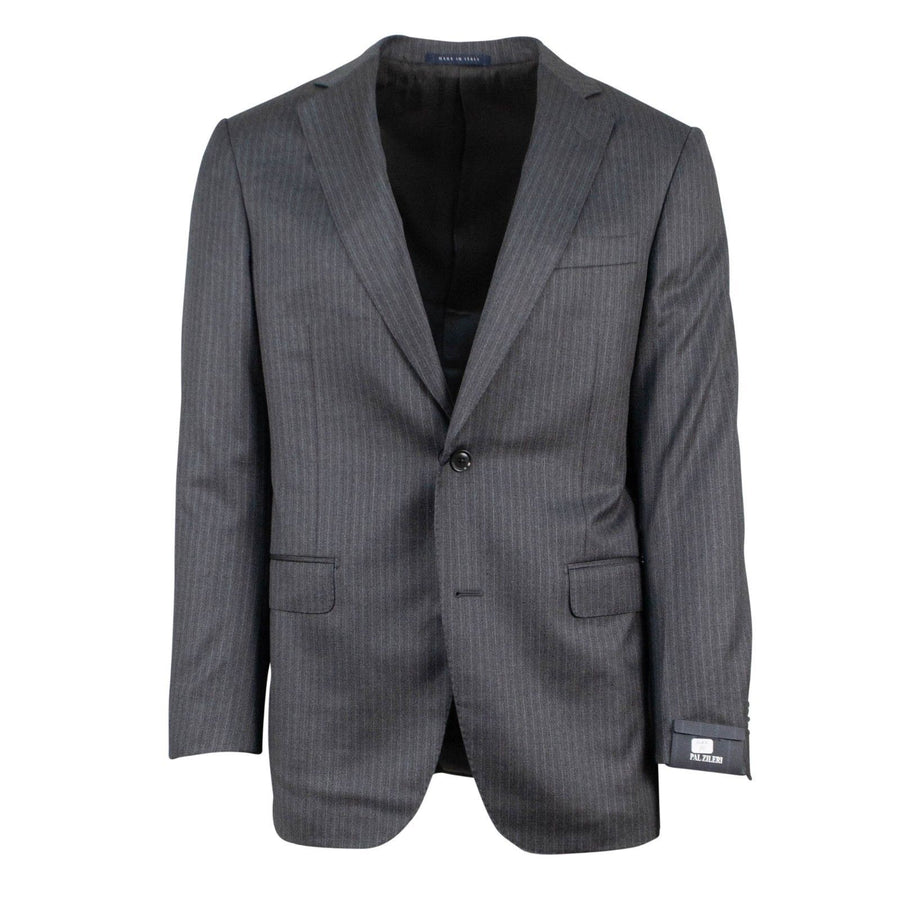 Pinstriped Wool Two Button Suit - Heather Grey