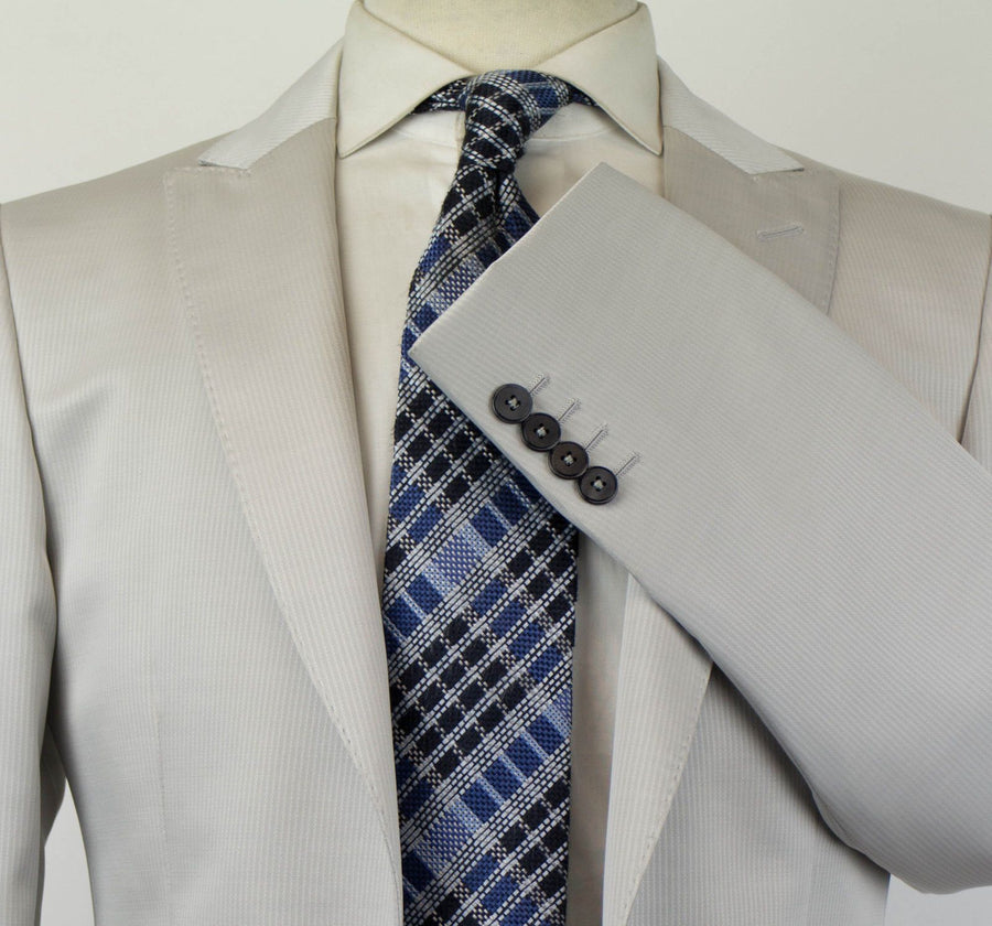 Striped Wool Blend 1 Button Sport Coat - White