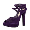 Suede Open Toe Cutout Sandal Pumps - Purple