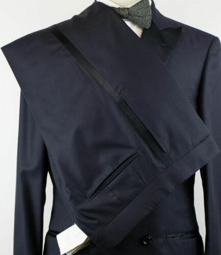 Cashmere Satin Double Breasted Tuxedo Suit - Navy Blue