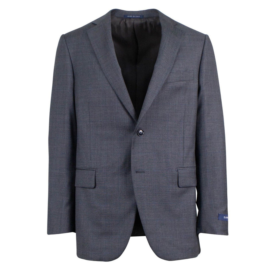 Windowpane Wool Two Button Suit - Charcoal Gray / Blue