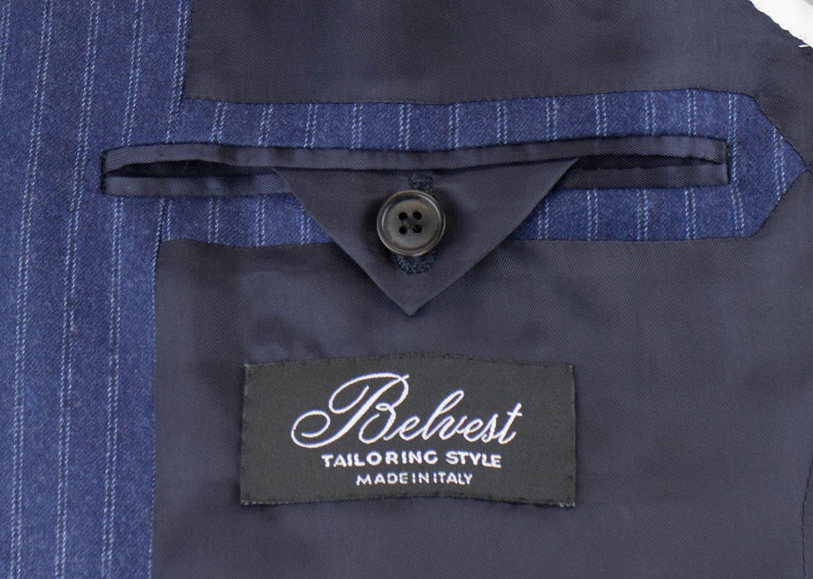 Drop 4 Striped Wool 3 Roll 2 Button Suit - Blue