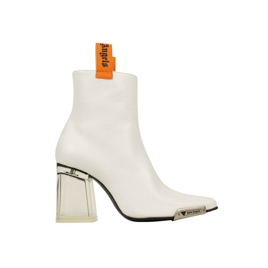 Block Heels Ankle Boots - White