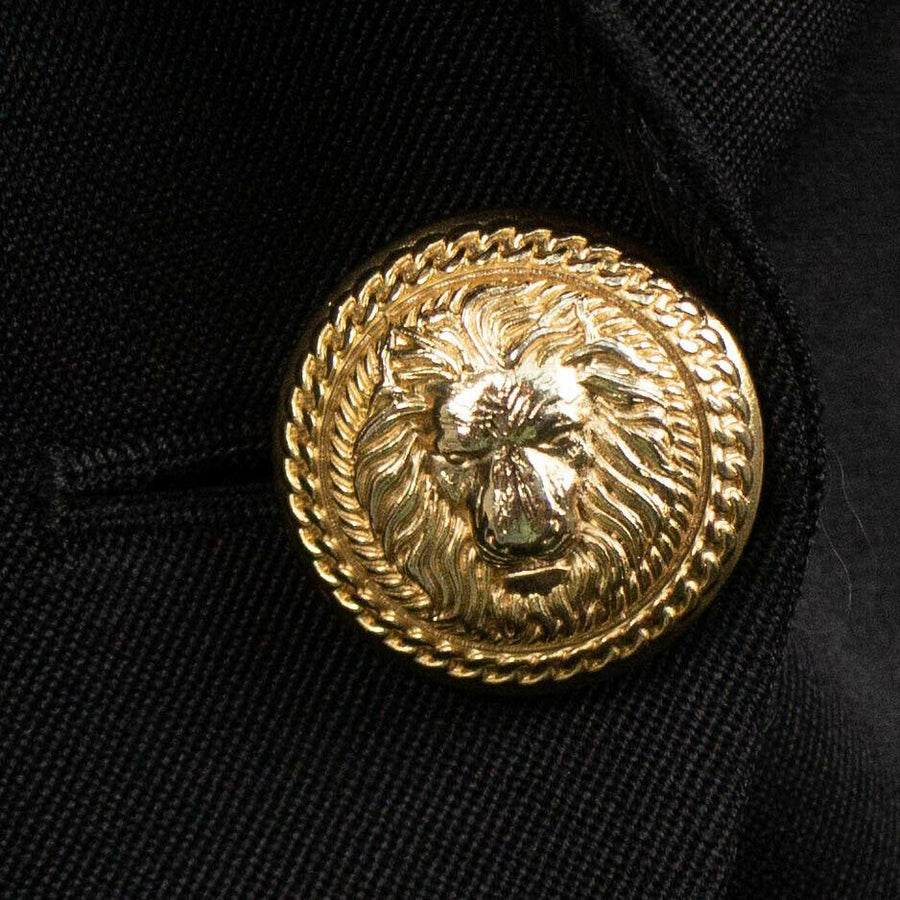 Wool Double Breasted Gold Button Blazer - Black
