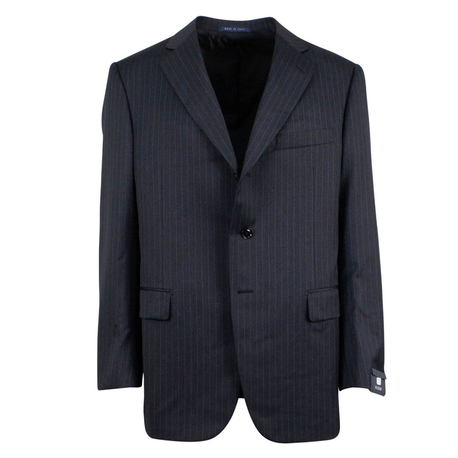 Striped Wool Three Button Suit - Grey