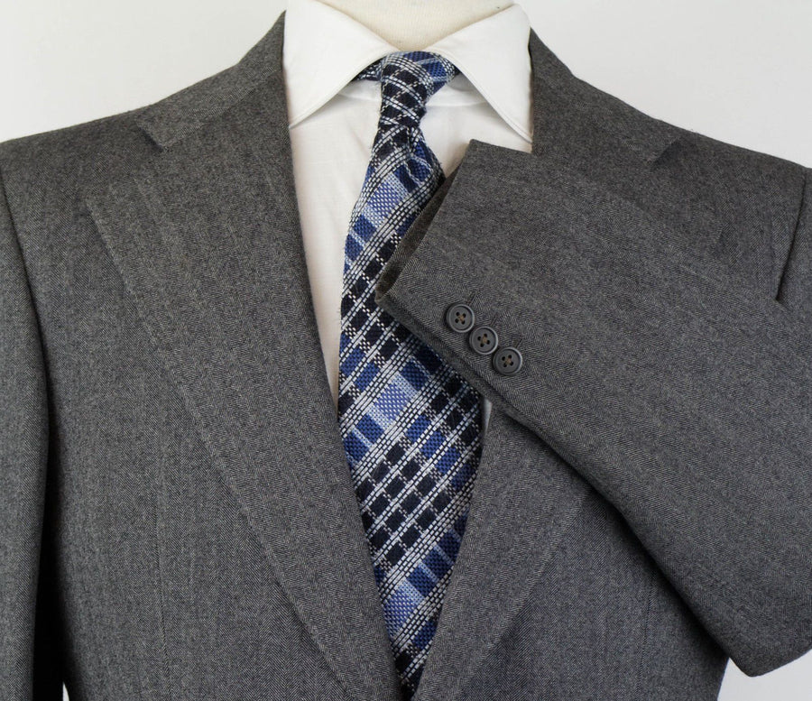 Herringbone Wool 2 Button Suit - Gray
