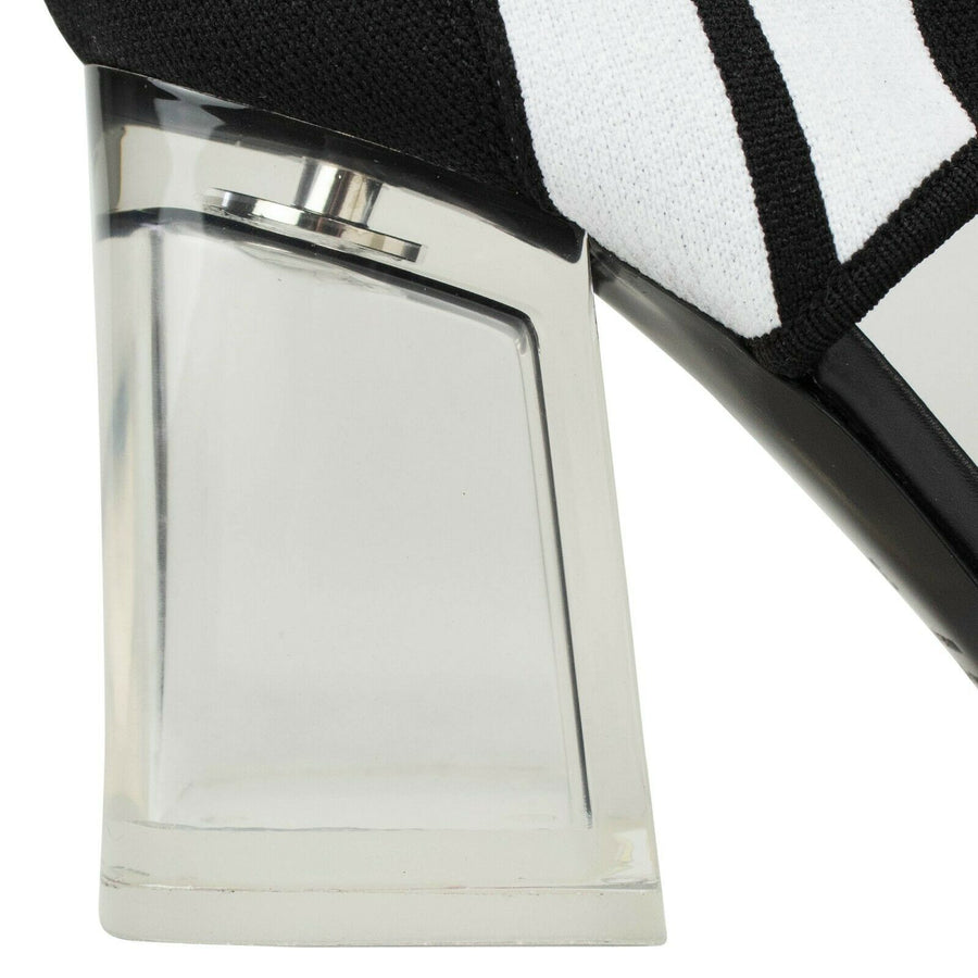 Striped Sock Cutout Ankle Boots - Black