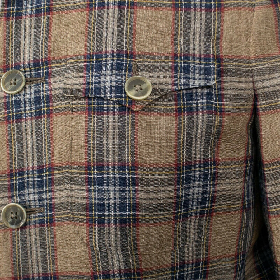 Drop 8 Plaid Button Down Linen Sport Coat - Brown