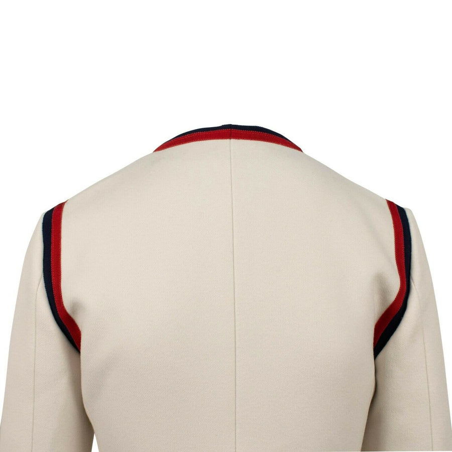 Wool Single Breasted Web Trim Coat - Winter White