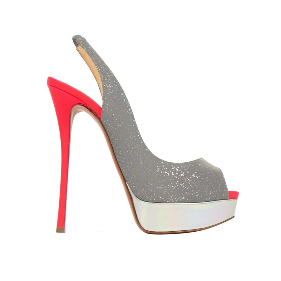 Fetish Peep Toe Slingback Pumps - Pink / Silver