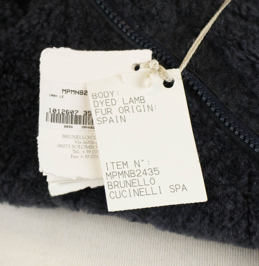 Shearling Leather Biker Jacket - Midnight Blue