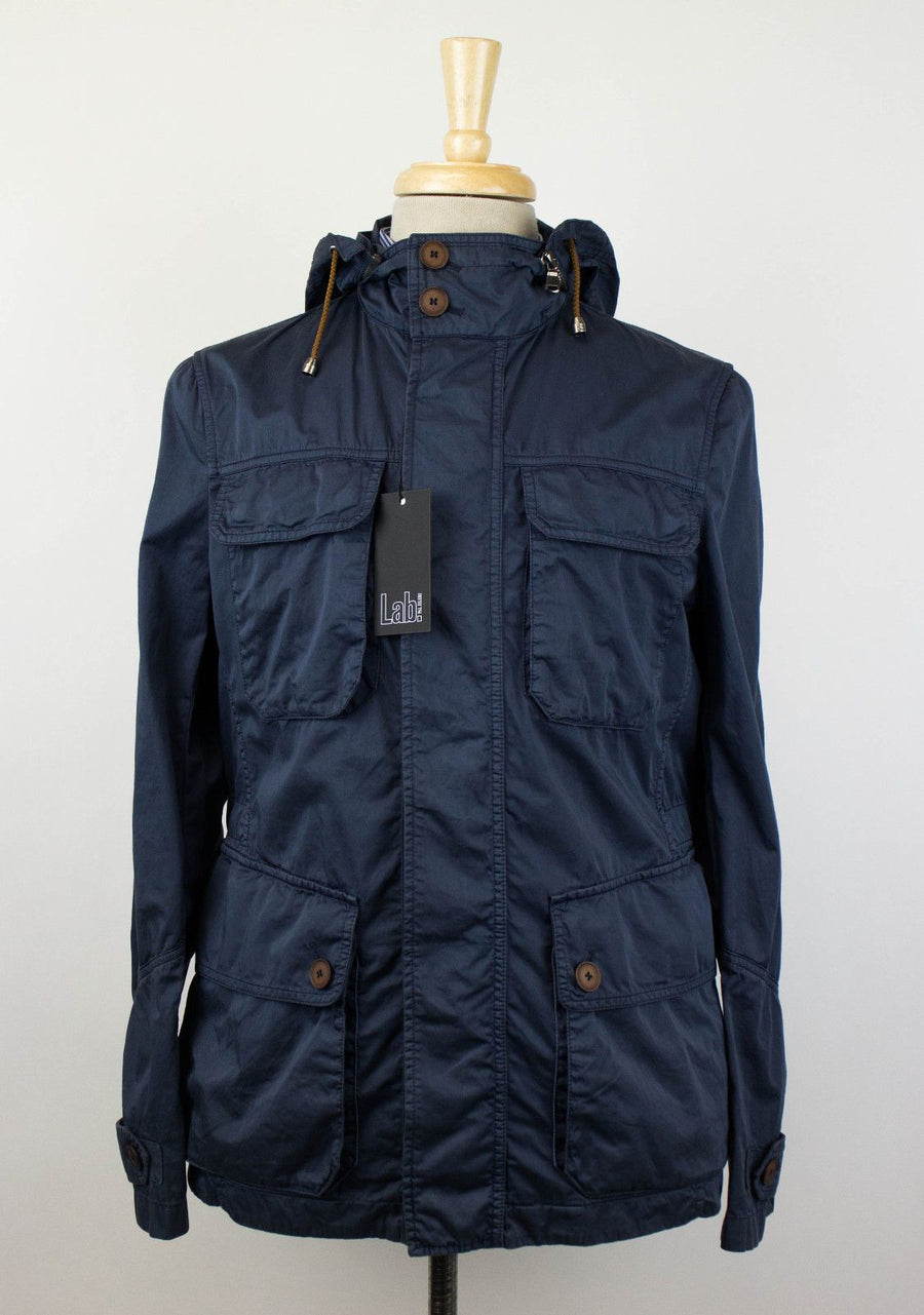 Cotton W/ Removable Hood Trench Coat - Blue