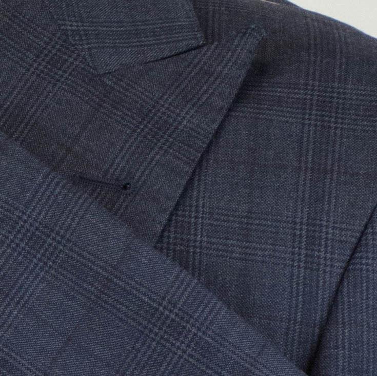 Plaid Wool 3 Roll 2 Button Sport Coat - Blue