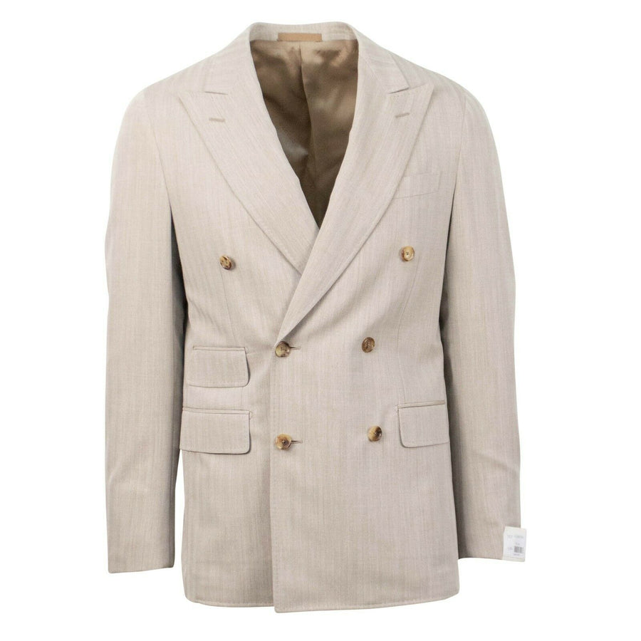 Drop 8 Wool Herringbone Double Breasted Sport Coat - Beige