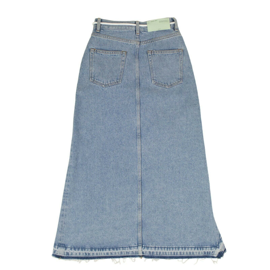 Asymmetric Hi-Low Bleached Denim Ruffle Skirt - Blue