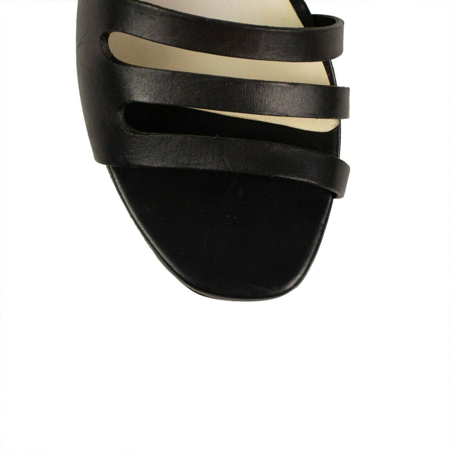 Sandaletto Calf Skin Leather Heels Sandals - Black