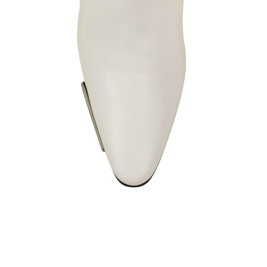 Block Heels Ankle Boots - White