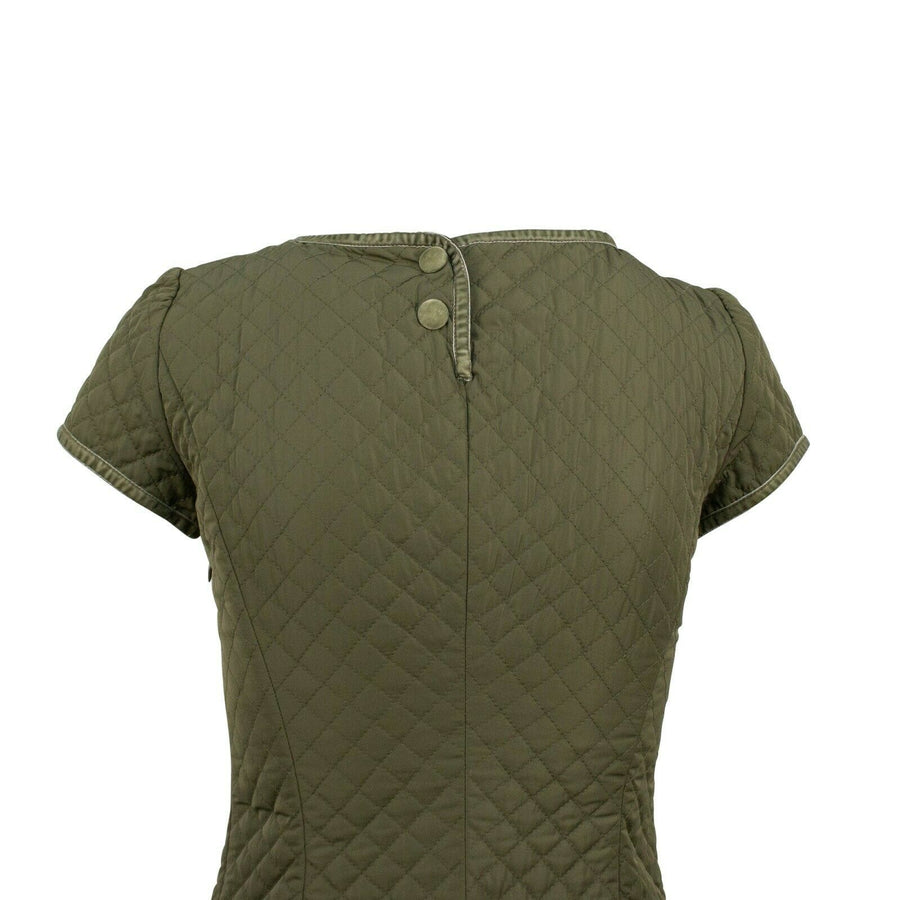 Quilted Ruffle Bottom Lace Detail Dress - Green