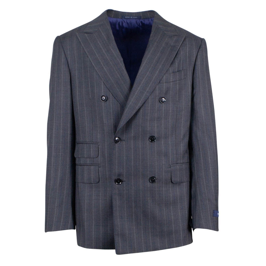 Multi Striped Wool Double- Breasted Suit - Blue
