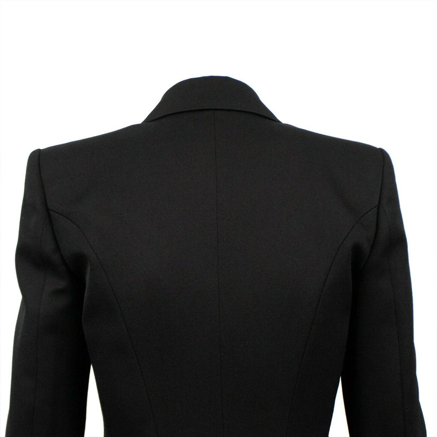 Wool Double Breasted Gold Button Blazer - Black