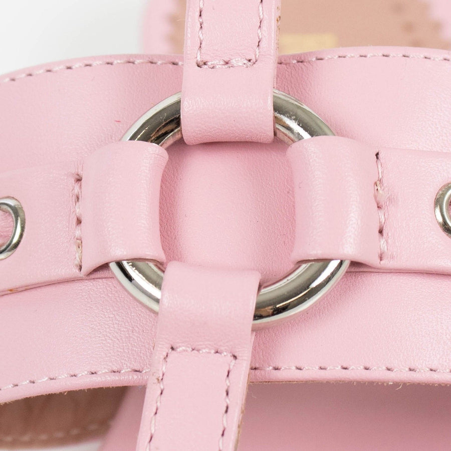 Pink Ankle Strap Leather Sandals