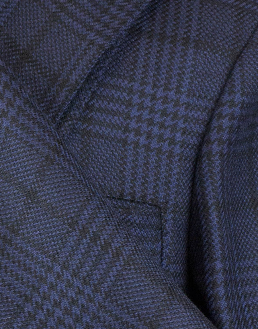 Blue Plaid Wool Full Length Hooded Slim Fit Coat