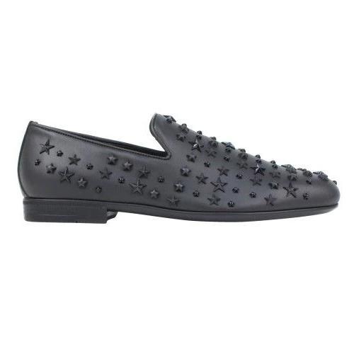 Sloane Leather Star Embellished Loafers - Black