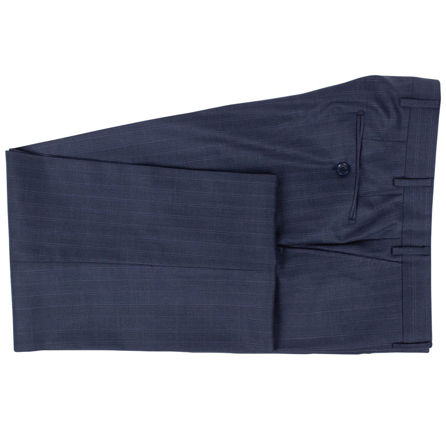 Drop 8 Striped Wool Two Button Three Piece Suit - Blue