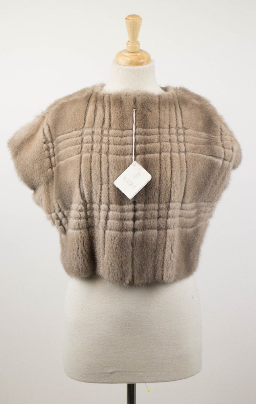 Plaid Mink Fur Jacket Vest - Light Gray