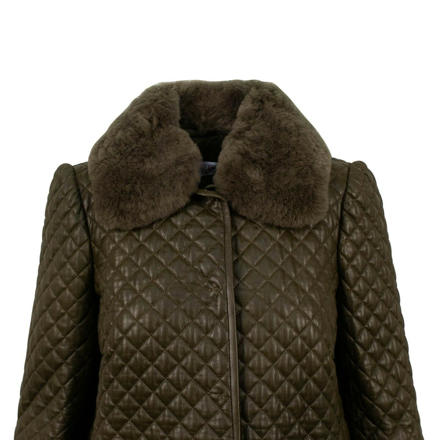 Leather Quilted Coat - Olive Green