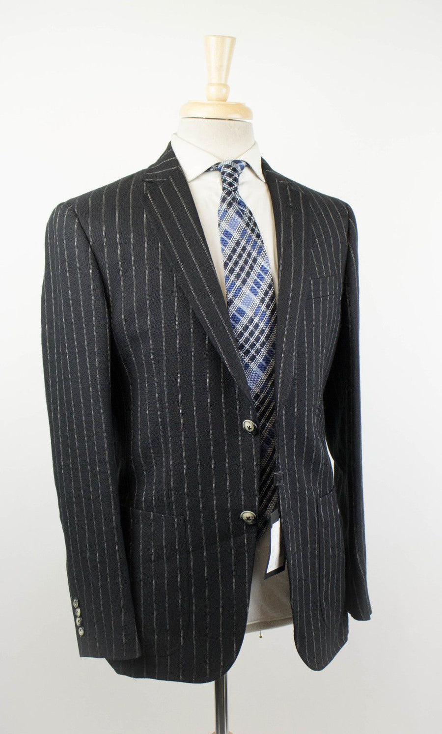 Striped Linen Blend 2 Button Sport Coat - Black