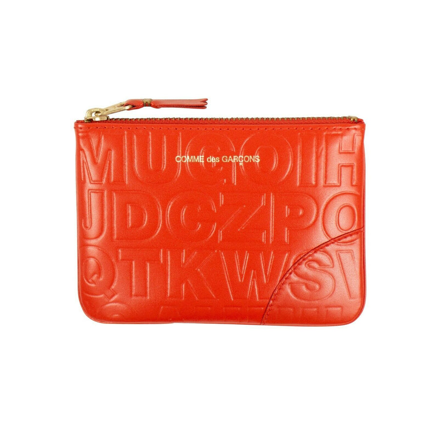 Leather Letter Embossed Wallet Pouch - Red Orange