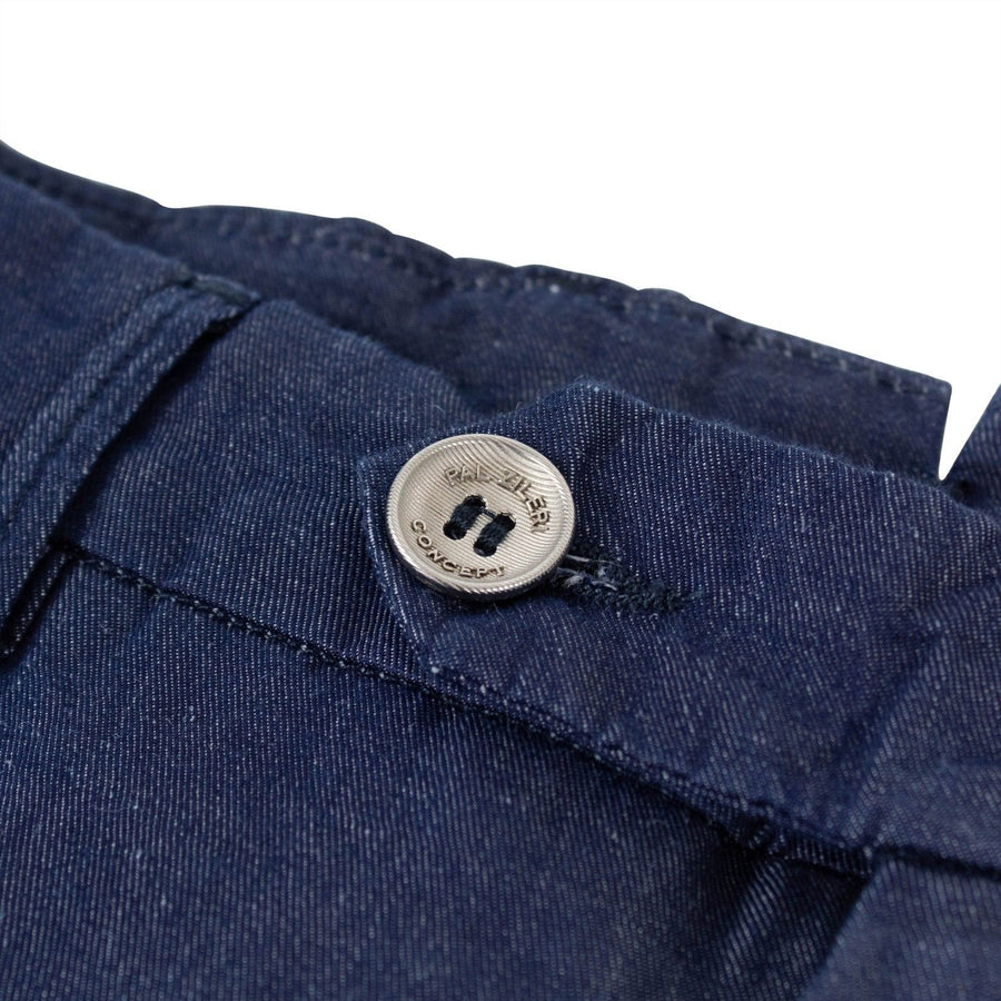 Blue Cotton Blend Dress Pants