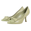 Leather Bow Pointed Toe Pumps - Green