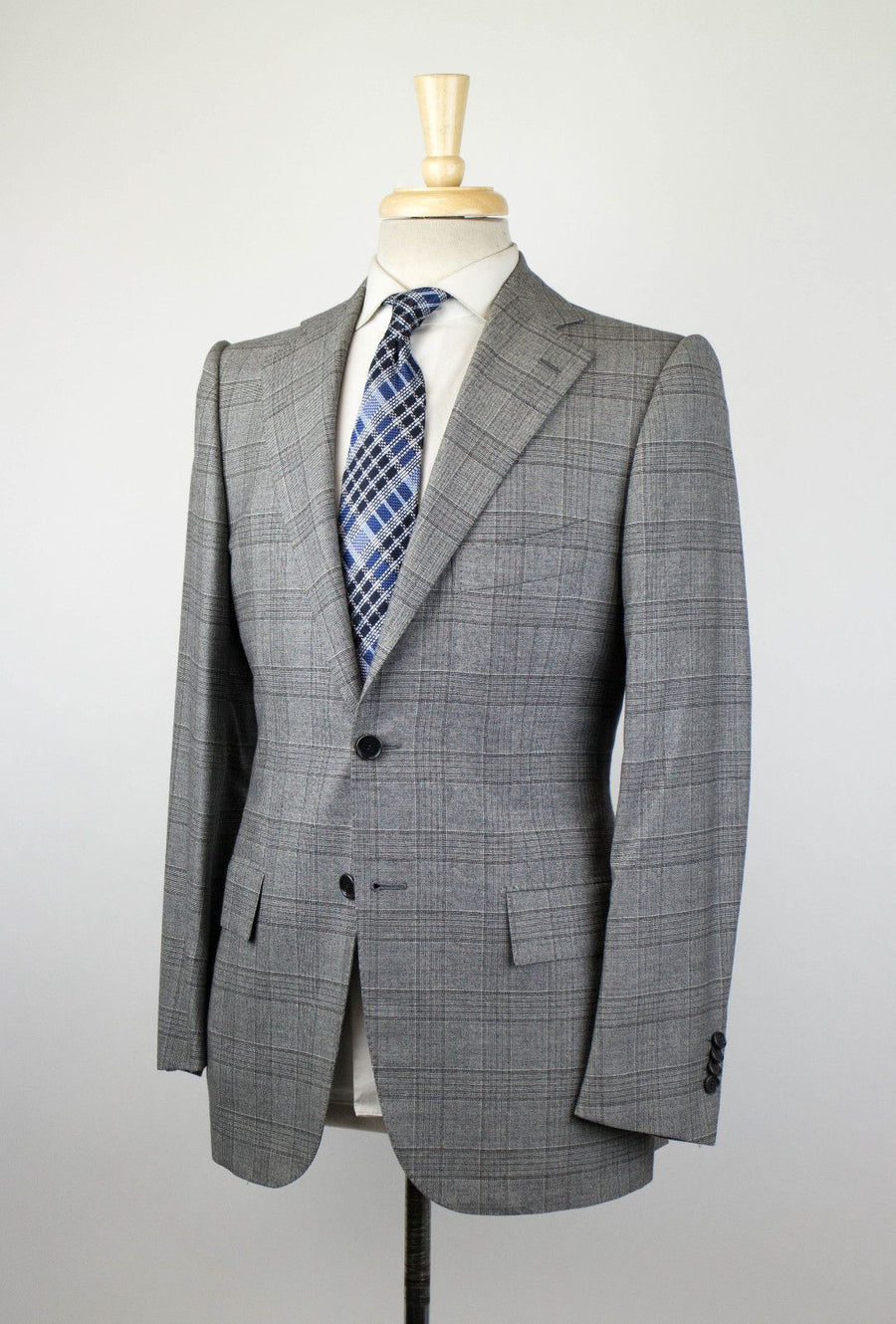 Drop 7 Plaid Wool 2 Button Suit - Light Gray