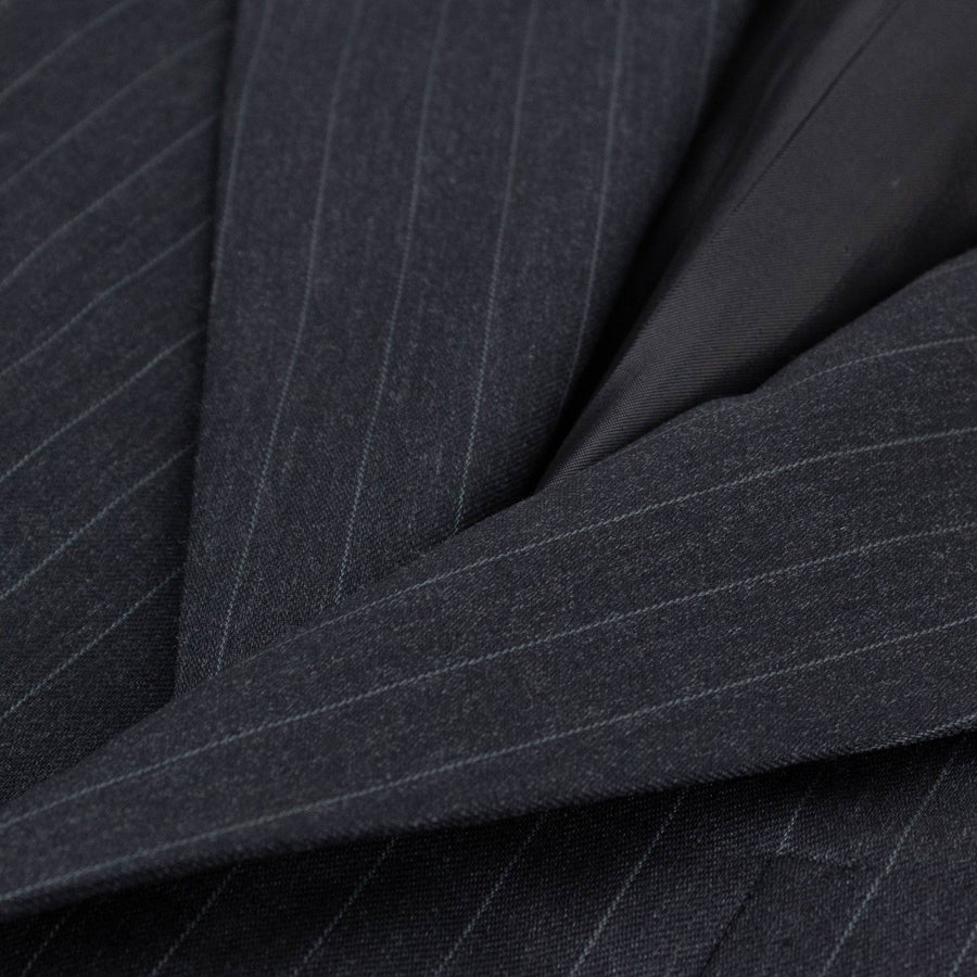 Striped Wool Three Button Suit - Grey