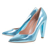 Metallic Leather Point Toe Pumps - Blue