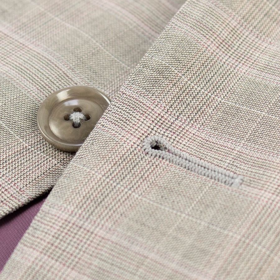 Drop 7 Plaid Two Button Suit - Beige