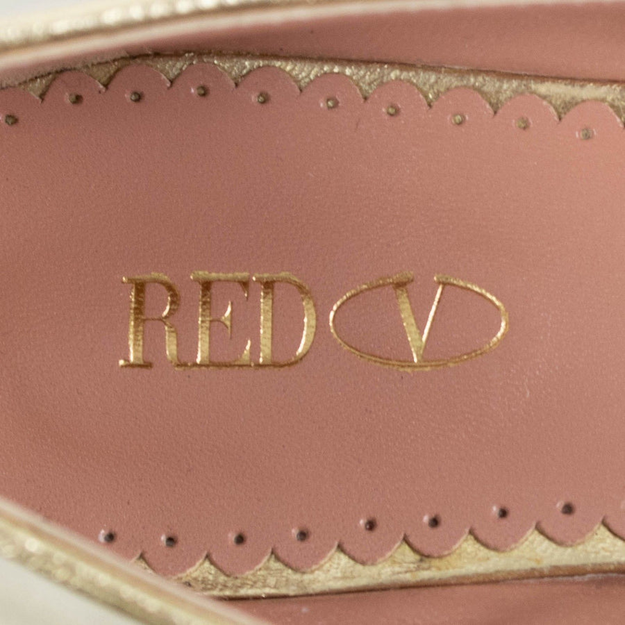 Metallic Leather Crystal Crown Flats - Gold